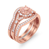 Art Deco Wedding Ring Band Bridal Set Three Piece Round Cubic Zirconia 925 Sterling Silver