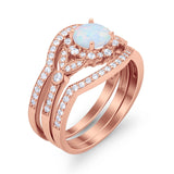Art Deco Wedding Ring Band Bridal Set Three Piece Round Cubic Zirconia 925 Sterling Silver