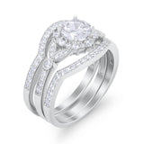 Art Deco Wedding Ring Band Bridal Set Three Piece Round Cubic Zirconia 925 Sterling Silver