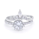 Two Piece Art Deco Bridal Set Band Ring Round Marquise Cubic Zirconia 925 Sterling Silver