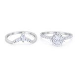 Two Piece Art Deco Bridal Set Band Ring Round Marquise Cubic Zirconia 925 Sterling Silver