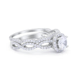 Two Piece Wedding Ring Band Bridal Set Twisted Infinity Shank Round Cubic Zirconia 925 Sterling Silver