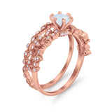 Wedding Engagement Ring Band Bridal Set Round Cubic Zirconia 925 Sterling Silver Art Deco