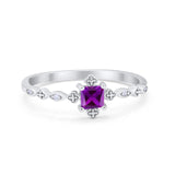 Art Deco Petite Dainty Wedding Ring Simulated Cubic Zirconia 925 Sterling Silver