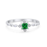 Art Deco Petite Dainty Wedding Ring Simulated Cubic Zirconia 925 Sterling Silver
