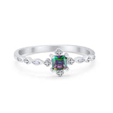 Art Deco Petite Dainty Wedding Ring Simulated Cubic Zirconia 925 Sterling Silver