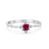 Art Deco Petite Dainty Wedding Ring Simulated Cubic Zirconia 925 Sterling Silver