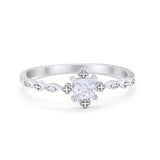 Art Deco Petite Dainty Wedding Ring Simulated Cubic Zirconia 925 Sterling Silver