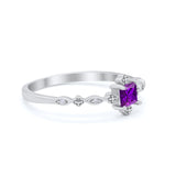 Art Deco Petite Dainty Wedding Ring Simulated Cubic Zirconia 925 Sterling Silver