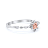 Art Deco Petite Dainty Wedding Ring Simulated Cubic Zirconia 925 Sterling Silver