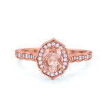 Oval Wedding Engagement Bridal Art Deco Ring Round Cubic Zirconia 925 Sterling Silver