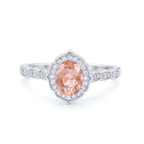 Oval Wedding Engagement Bridal Art Deco Ring Round Cubic Zirconia 925 Sterling Silver