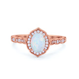 Oval Wedding Engagement Bridal Art Deco Ring Round Cubic Zirconia 925 Sterling Silver