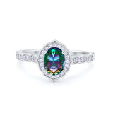 Oval Wedding Engagement Bridal Art Deco Ring Round Cubic Zirconia 925 Sterling Silver