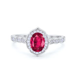 Oval Wedding Engagement Bridal Art Deco Ring Round Cubic Zirconia 925 Sterling Silver