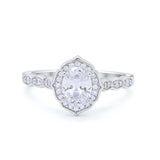 Oval Wedding Engagement Bridal Art Deco Ring Round Cubic Zirconia 925 Sterling Silver