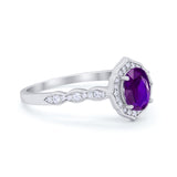 Oval Wedding Engagement Bridal Art Deco Ring Round Cubic Zirconia 925 Sterling Silver