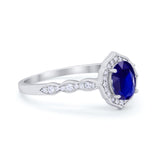Oval Wedding Engagement Bridal Art Deco Ring Round Cubic Zirconia 925 Sterling Silver