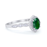 Oval Wedding Engagement Bridal Art Deco Ring Round Cubic Zirconia 925 Sterling Silver