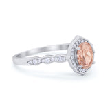 Oval Wedding Engagement Bridal Art Deco Ring Round Cubic Zirconia 925 Sterling Silver