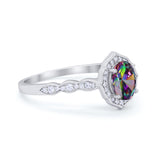 Oval Wedding Engagement Bridal Art Deco Ring Round Cubic Zirconia 925 Sterling Silver