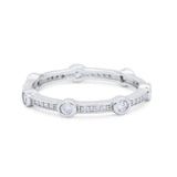 Art Deco Wedding Band Ring Round 925 Sterling Silver