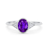 Oval Art Deco Wedding Engagement Bridal Ring Round Cubic Zirconia 925 Sterling Silver
