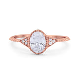 Oval Art Deco Wedding Engagement Bridal Ring Round Cubic Zirconia 925 Sterling Silver