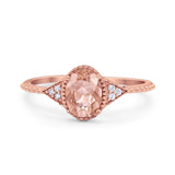 Oval Art Deco Wedding Engagement Bridal Ring Round Cubic Zirconia 925 Sterling Silver
