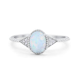 Oval Art Deco Wedding Engagement Bridal Ring Round Cubic Zirconia 925 Sterling Silver
