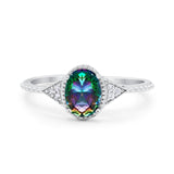 Oval Art Deco Wedding Engagement Bridal Ring Round Cubic Zirconia 925 Sterling Silver