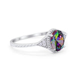 Oval Art Deco Wedding Engagement Bridal Ring Round Cubic Zirconia 925 Sterling Silver
