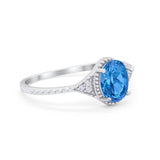 Oval Art Deco Wedding Engagement Bridal Ring Round Cubic Zirconia 925 Sterling Silver