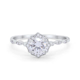 Round Art Deco Petite Dainty Wedding Engagement Ring Round Cubic Zirconia 925 Sterling Silver