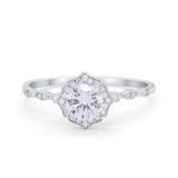 Round Art Deco Petite Dainty Wedding Engagement Ring Round Cubic Zirconia 925 Sterling Silver