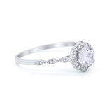 Round Art Deco Petite Dainty Wedding Engagement Ring Round Cubic Zirconia 925 Sterling Silver