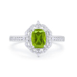 Halo Emerald Cut Wedding Engagement Bridal Ring Round Cubic Zirconia 925 Sterling Silver
