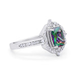 Halo Emerald Cut Wedding Engagement Bridal Ring Round Cubic Zirconia 925 Sterling Silver