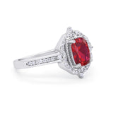 Halo Emerald Cut Wedding Engagement Bridal Ring Round Cubic Zirconia 925 Sterling Silver