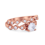 Two Piece Art Deco Engagement Ring Wedding Band Bridal Set Round Cubic Zirconia 925 Sterling Silver