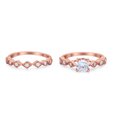 Two Piece Art Deco Engagement Ring Wedding Band Bridal Set Round Cubic Zirconia 925 Sterling Silver