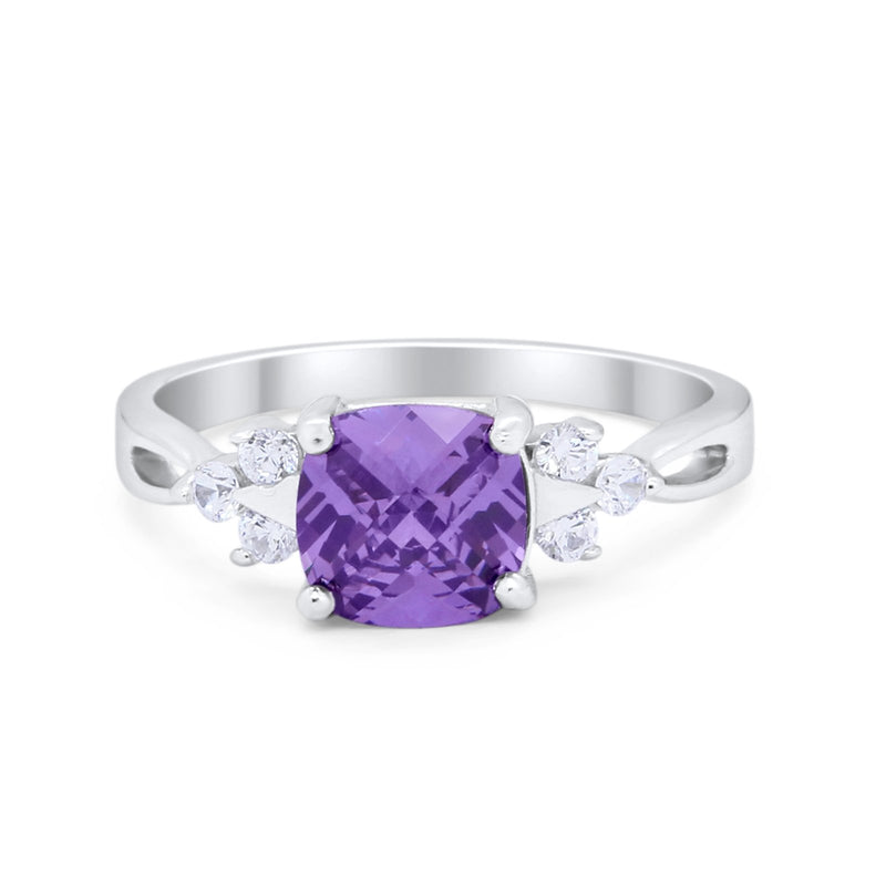 Art Deco Cushion Wedding Bridal Ring Round Cubic Zirconia 925 Sterling Silver