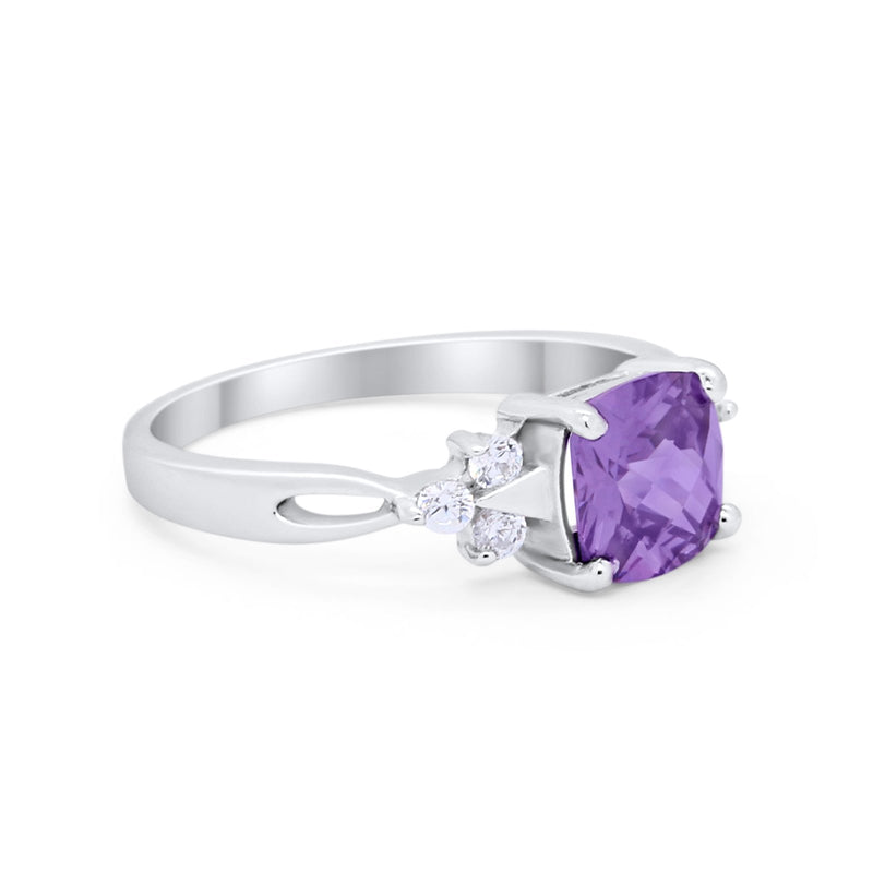 Art Deco Cushion Wedding Bridal Ring Round Cubic Zirconia 925 Sterling Silver
