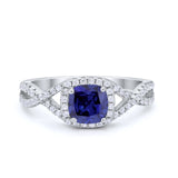 Art Deco Halo Cushion Infinity Shank Wedding Ring Round Cubic Zirconia 925 Sterling Silver