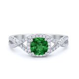 Art Deco Halo Cushion Infinity Shank Wedding Ring Round Cubic Zirconia 925 Sterling Silver