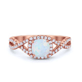 Art Deco Halo Cushion Infinity Shank Wedding Ring Round Cubic Zirconia 925 Sterling Silver