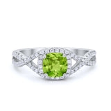 Art Deco Halo Cushion Infinity Shank Wedding Ring Round Cubic Zirconia 925 Sterling Silver