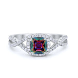 Art Deco Halo Cushion Infinity Shank Wedding Ring Round Cubic Zirconia 925 Sterling Silver