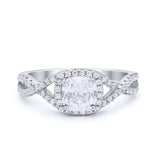 Art Deco Halo Cushion Infinity Shank Wedding Ring Round Cubic Zirconia 925 Sterling Silver