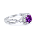 Art Deco Halo Cushion Infinity Shank Wedding Ring Round Cubic Zirconia 925 Sterling Silver